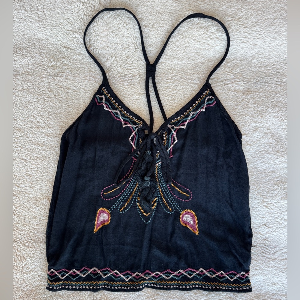 La Hearts Black Embellished Tribal Cute Summer Crop Top Camisole | Size XS
